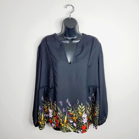 Old Navy Black Peplum 3/4 Sleeve Blouse - Picture 2 of 8